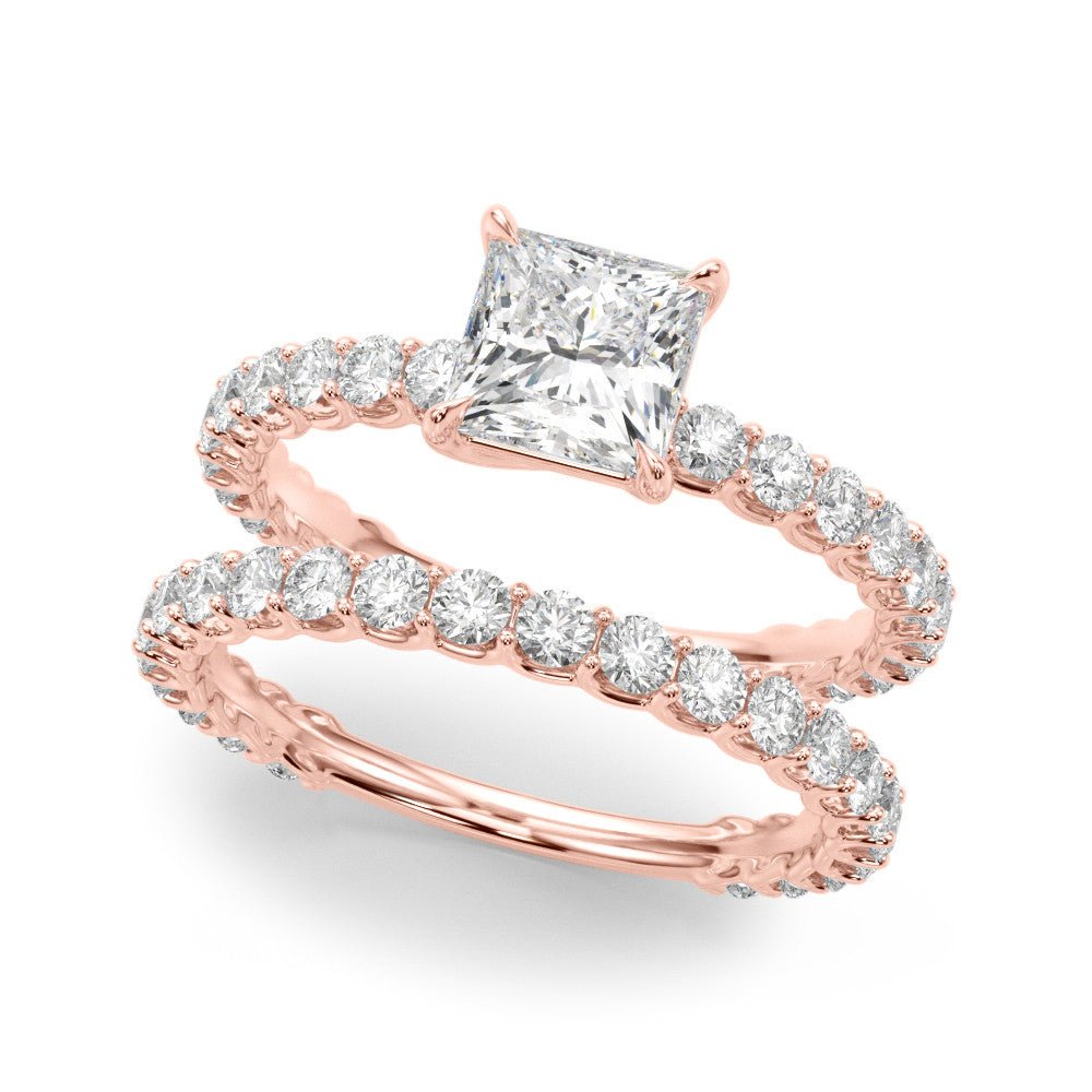 Princess Cut Diamond Engagement Ring With Band Rose Gold 