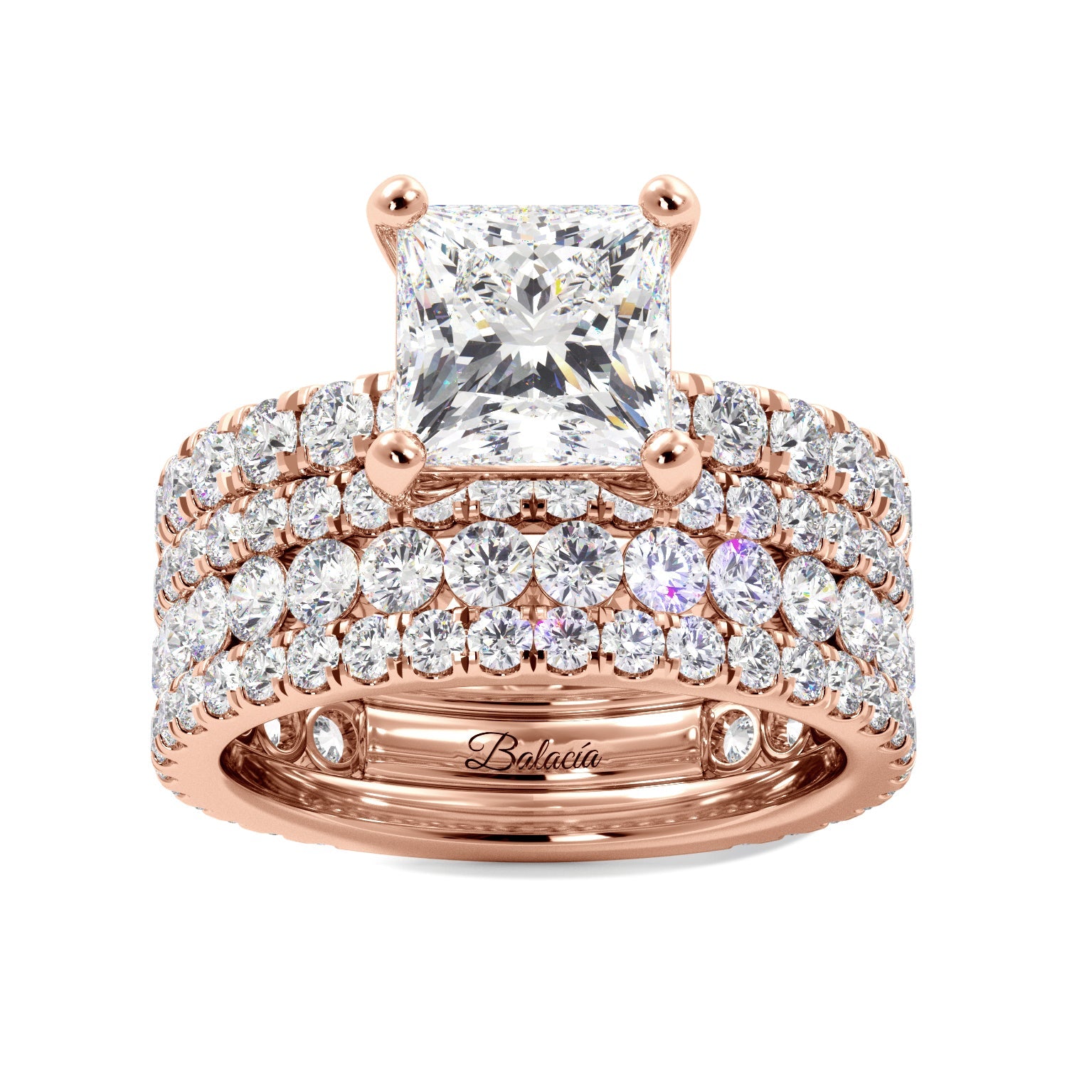 Princess Cut Diamond Rose Gold Engagement Ring Set 