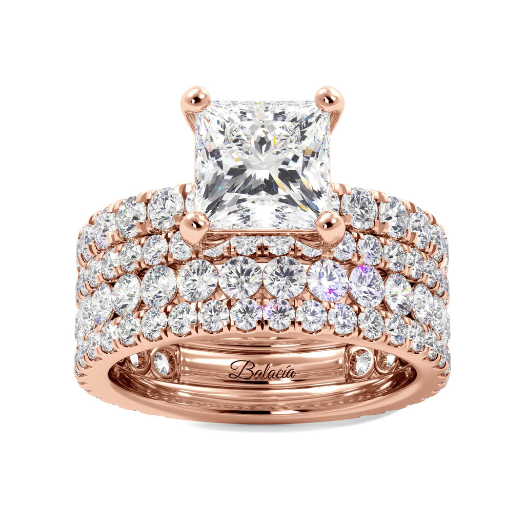 Princess Cut Diamond Rose Gold Engagement Ring Set 