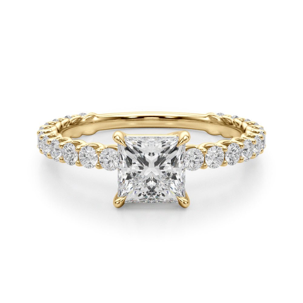 Princess Cut Diamond Shared Prong Ring Yellow Gold