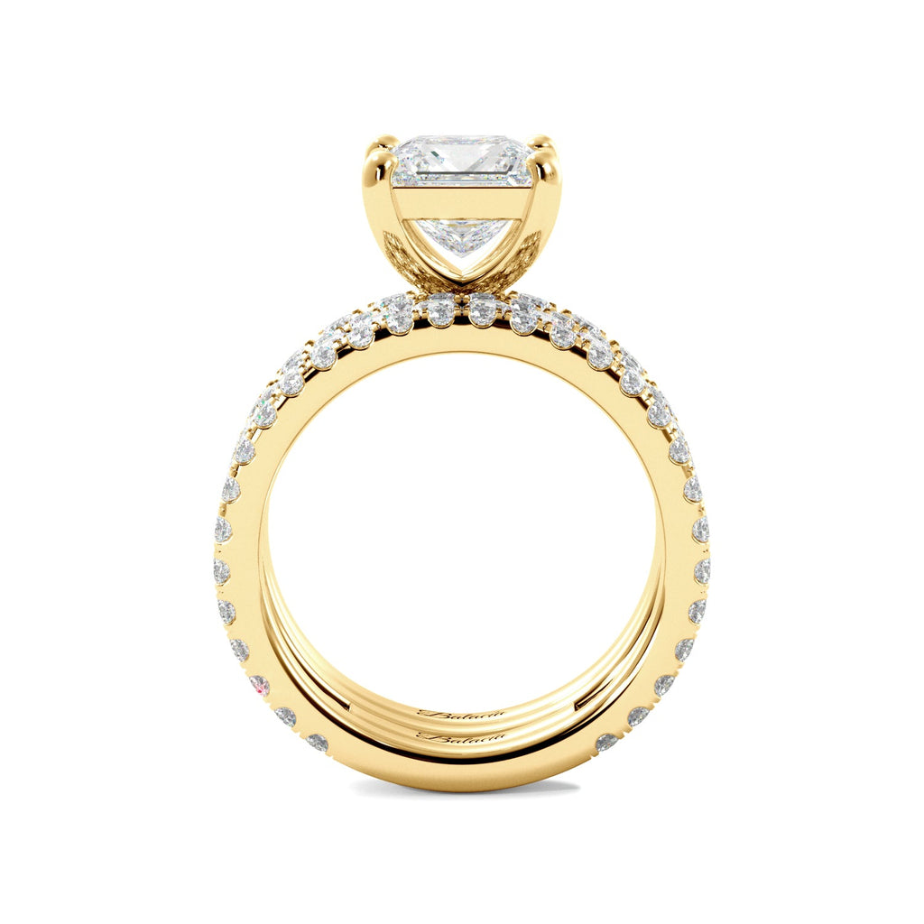 Princess Cut Diamond Yellow Gold Engagement Ring Set 