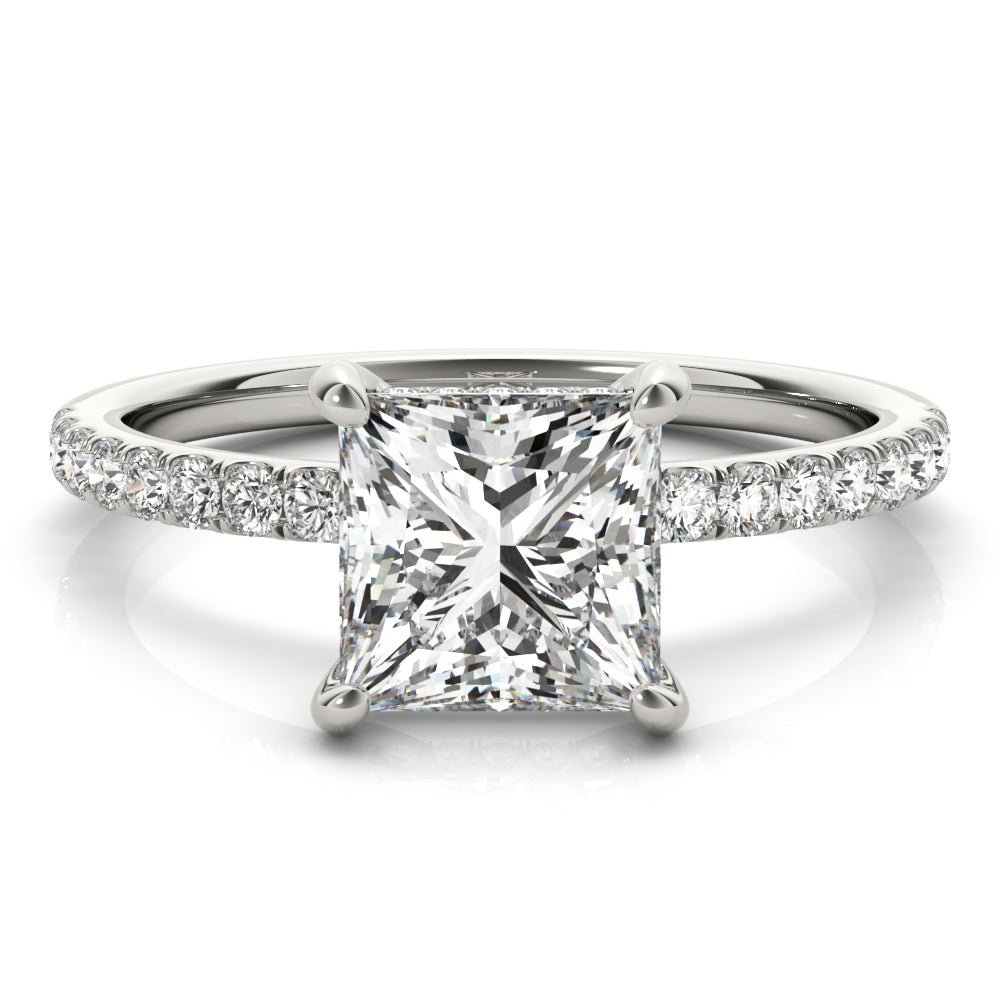 Princess Cut Hidden Halo White Gold Engagement Ring