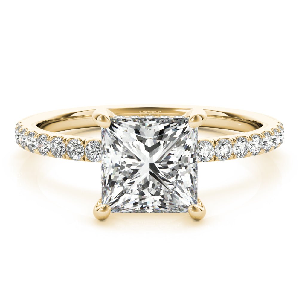 Princess Cut Hidden Halo Yellow Gold Engagement Ring