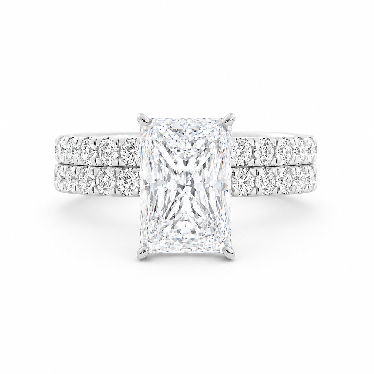  Radiant Cut Moissanite Engagement Ring Set 