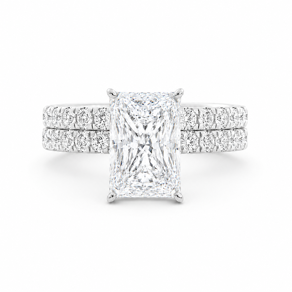  Radiant Cut Moissanite Engagement Ring Set 