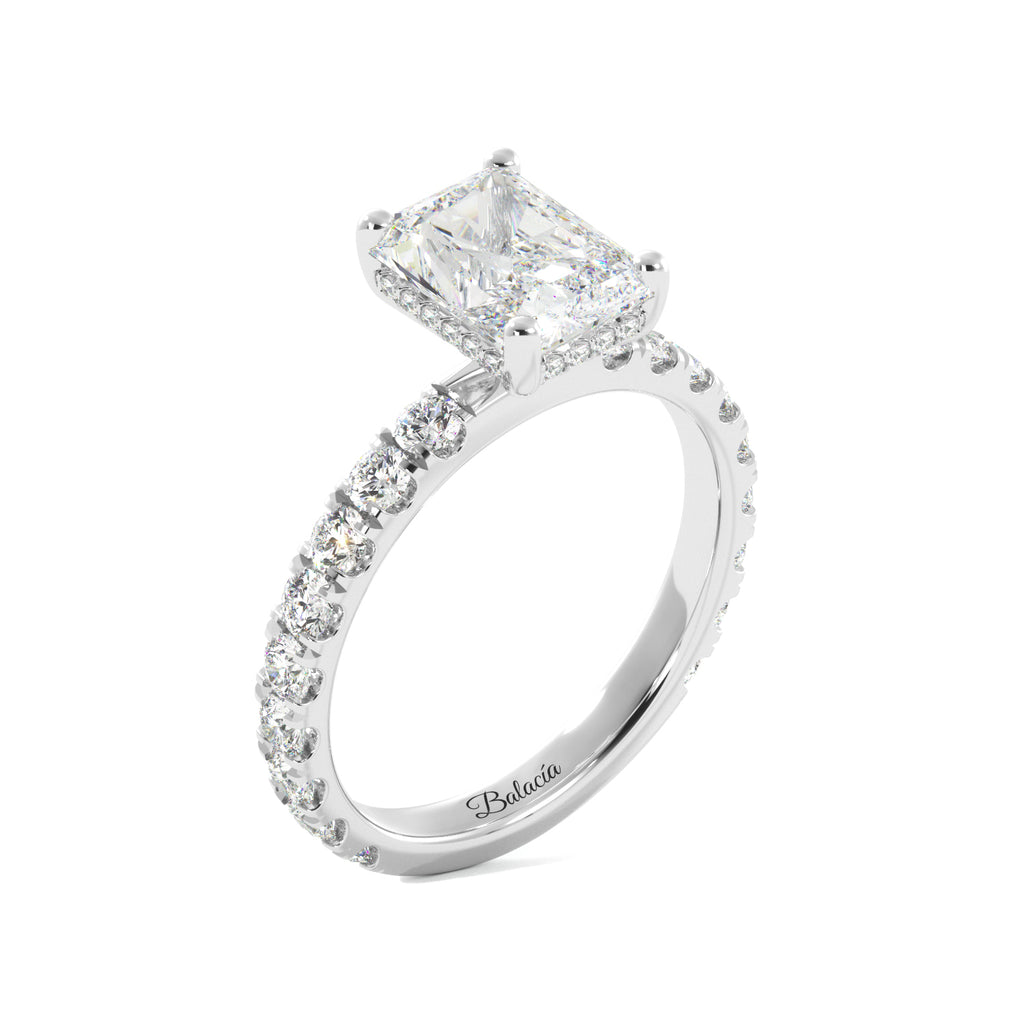 Radiant Cut 3/4 Eternity Engagement Ring with Hidden Halo