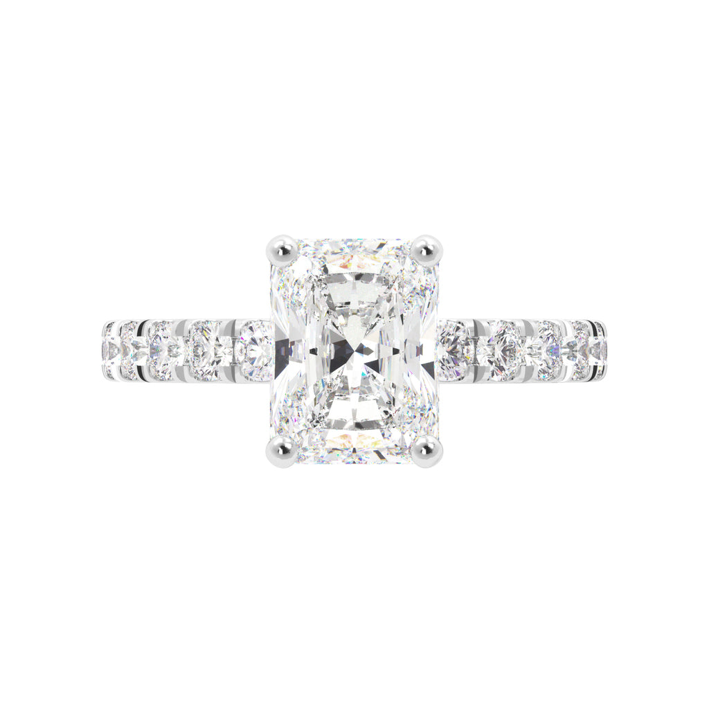 Radiant Cut 3/4 Eternity Engagement Ring with Hidden Halo