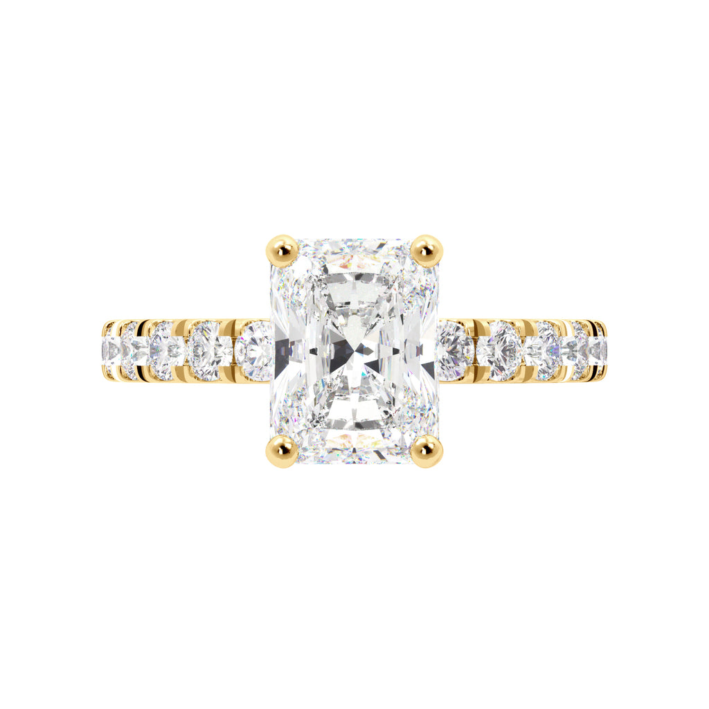 Radiant Cut 3/4 Eternity Engagement Ring with Hidden Halo