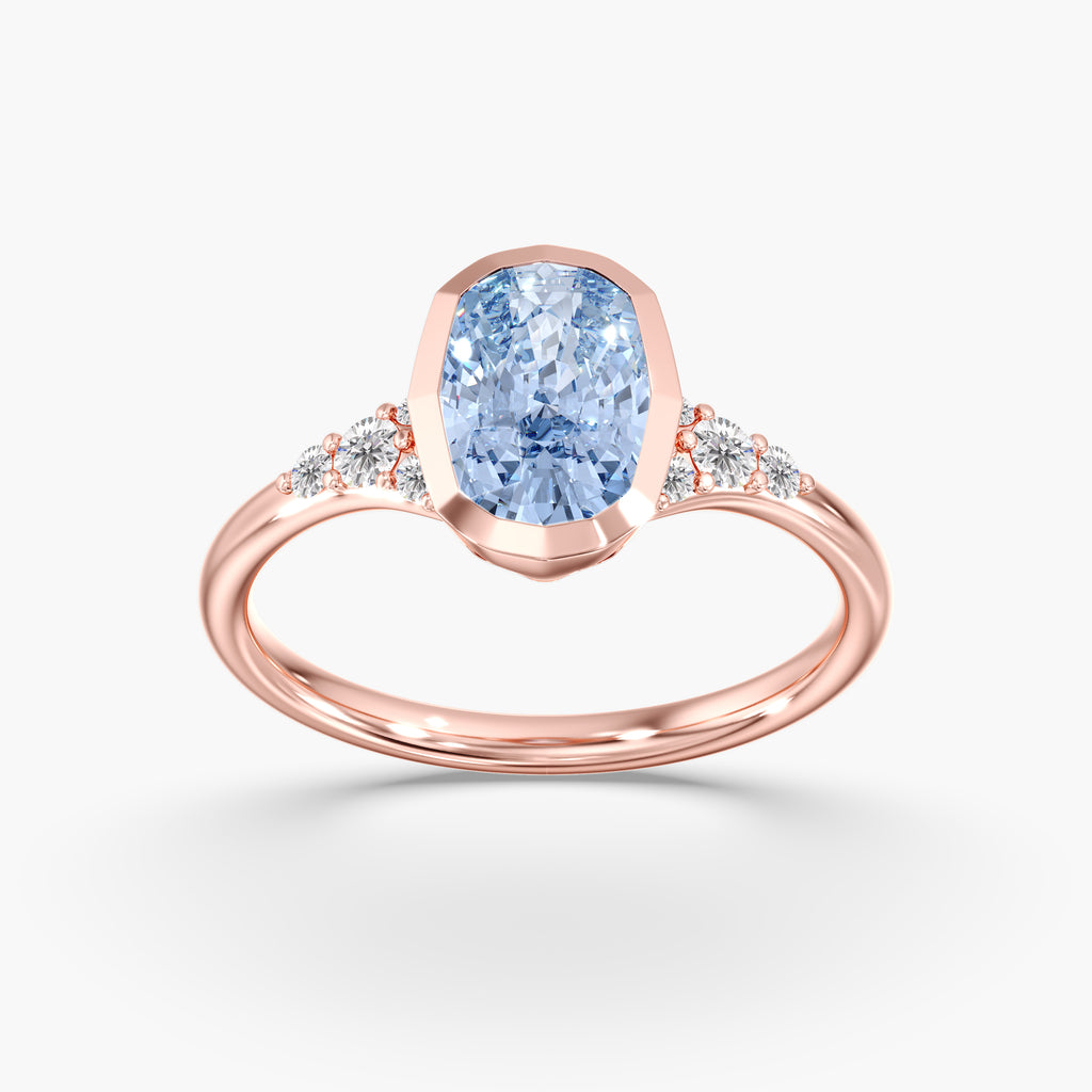 Rose Gold Artic Glow Elongated Cushion Blue Diamond Bezel Ring