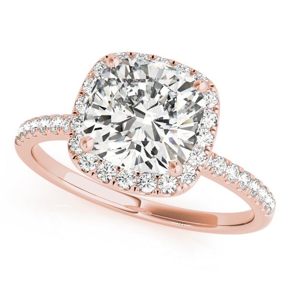 Rose Gold Cushion Cut Diamond Halo Engagement Ring
