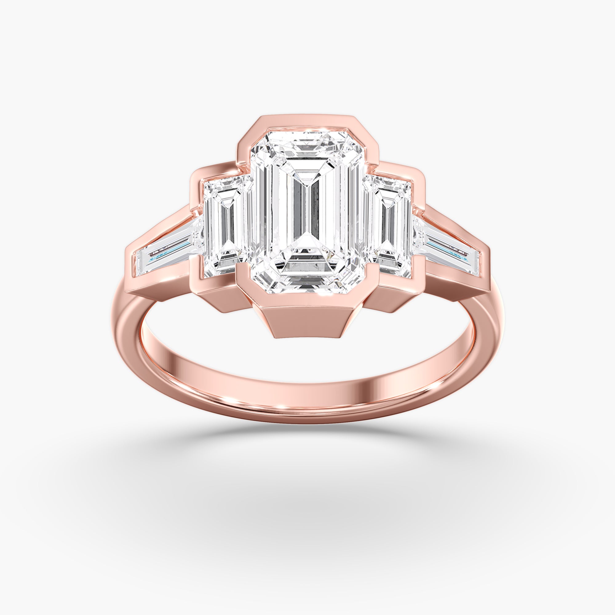 Rose Gold Emerald Cut Diamond 5 Stone Bezel Ring