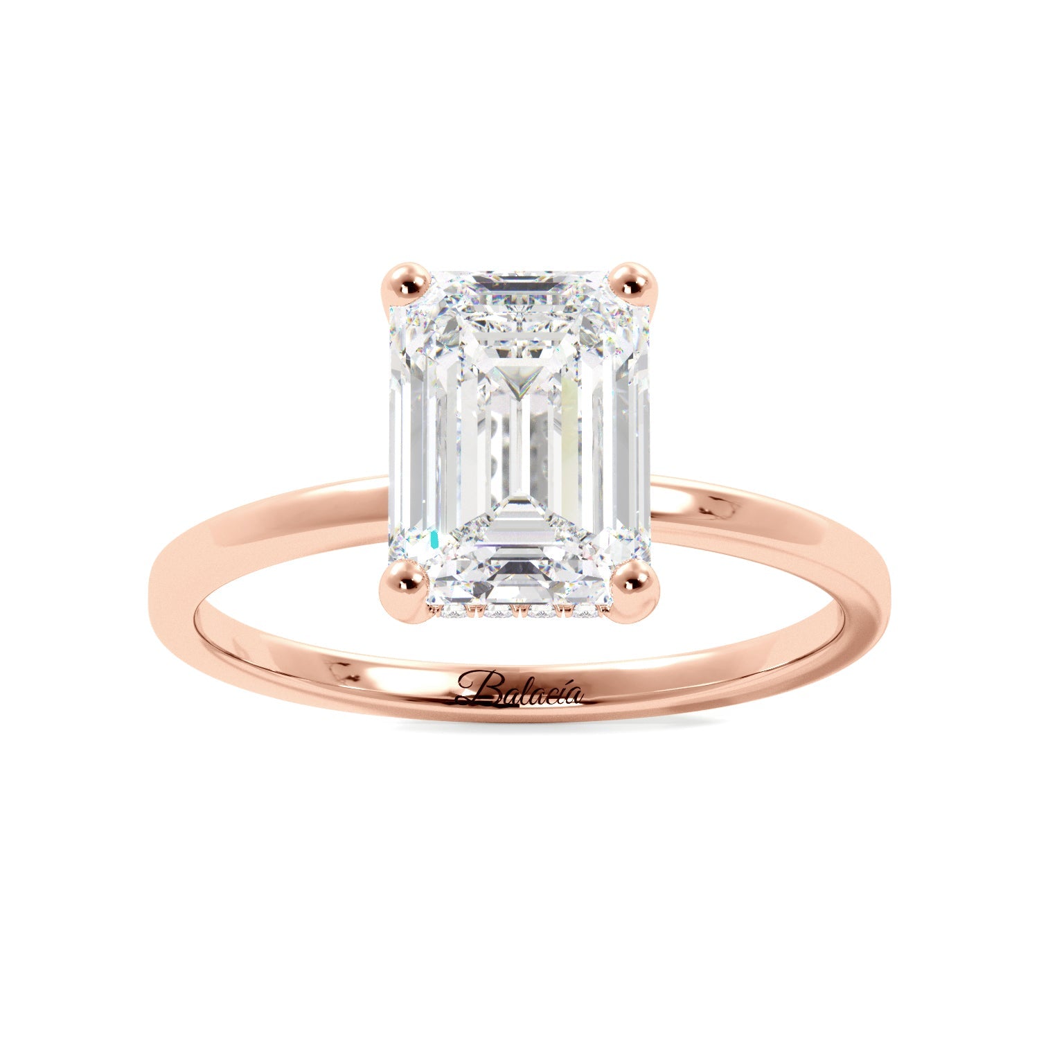 Rose Gold Emerald Cut Diamond Hidden Halo Solitaire Engagement Ring 