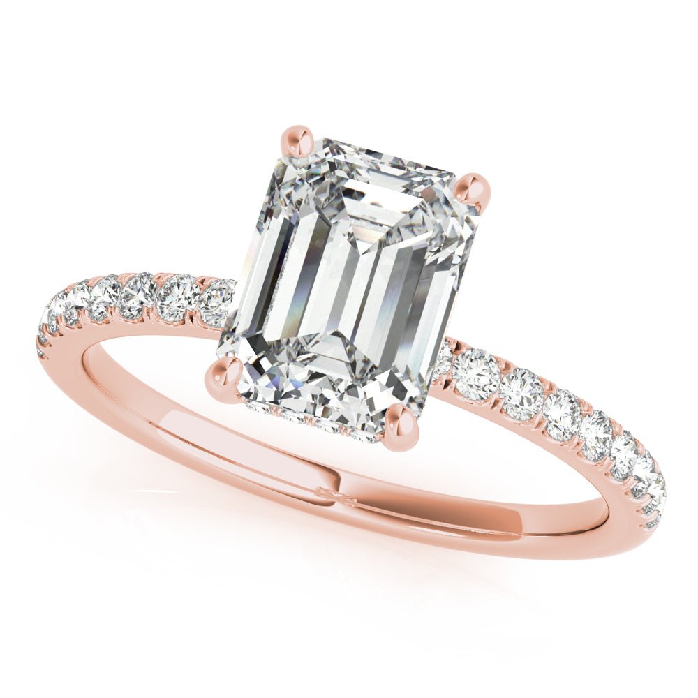 Rose Gold Emerald Cut Hidden Halo Engagement Ring