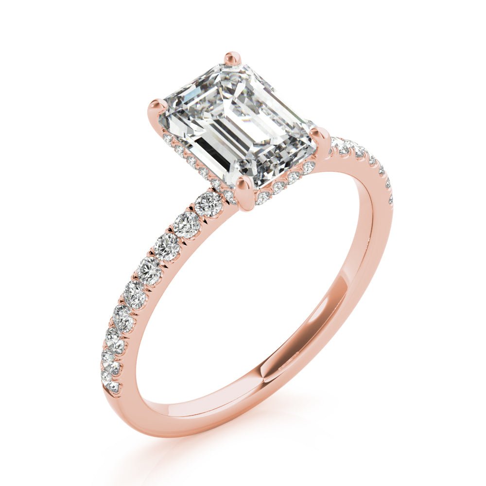Rose Gold Emerald Cut Hidden Halo Engagement Ring Side