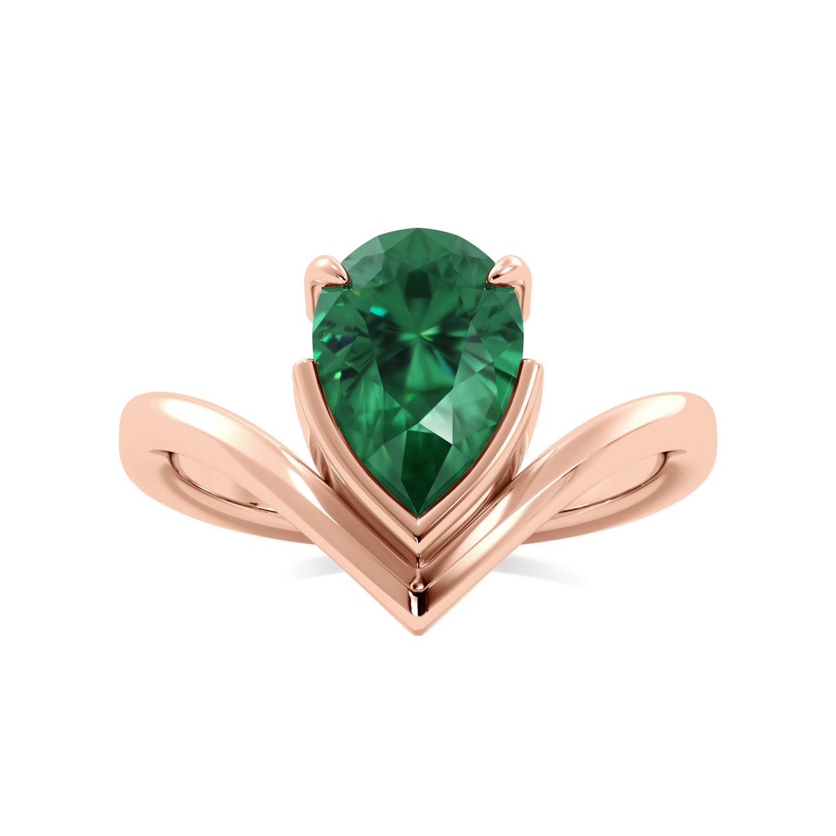 Rose Gold Emerald Pear Half Bezel Curved Solitaire Band