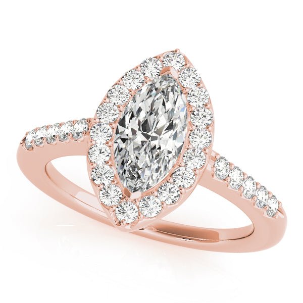 Rose Gold Marquise Diamond Halo Engagement Ring 