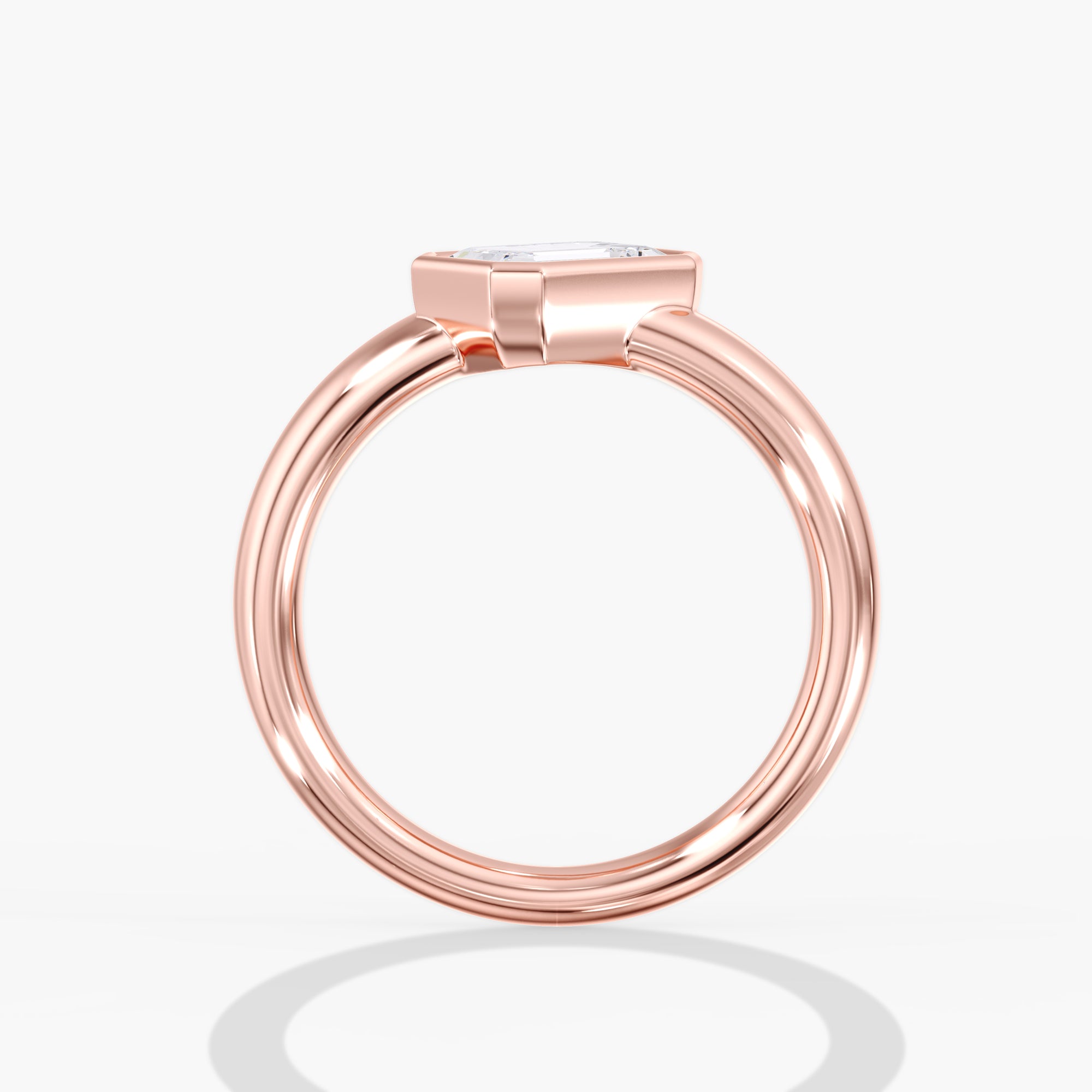 Rose Gold Modern Tilted Emerald Cut Diamond Bezel Ring Side View