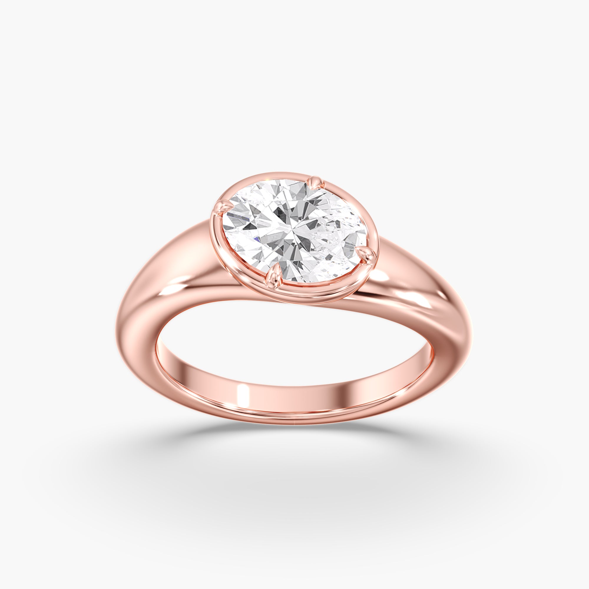 Rose Gold Modern Tilted Oval Diamond Bezel Ring