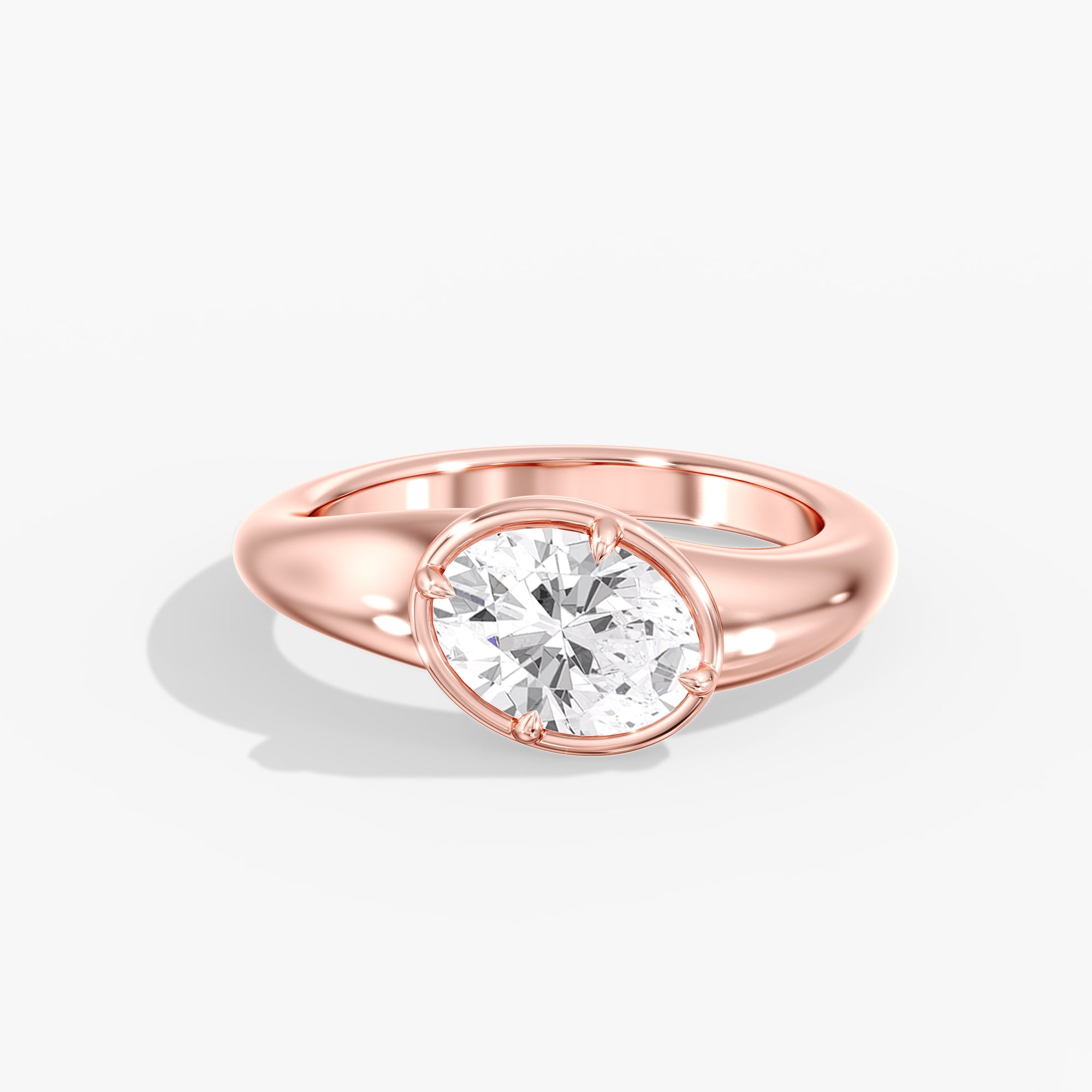 Rose Gold Modern Tilted Oval Diamond Bezel Ring Front View