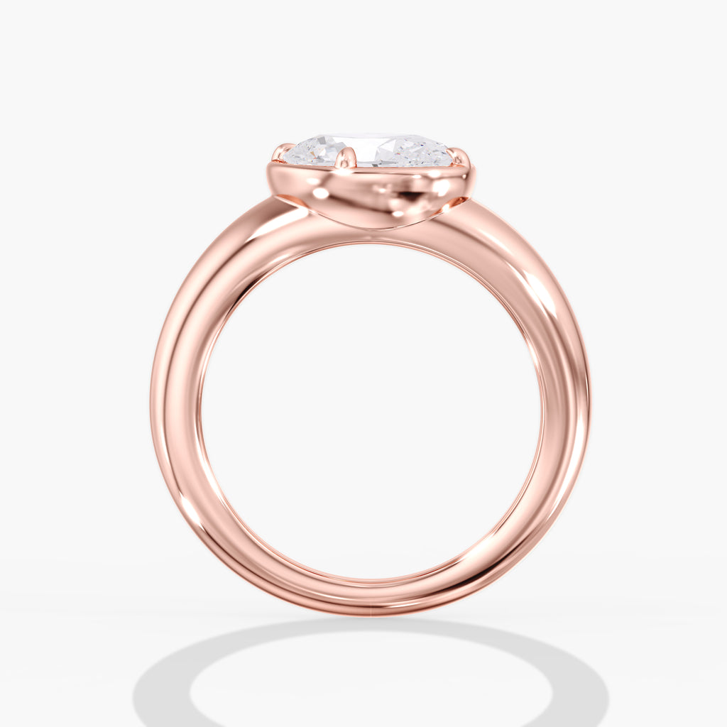 Rose Gold Modern Tilted Oval Diamond Bezel Ring Side View