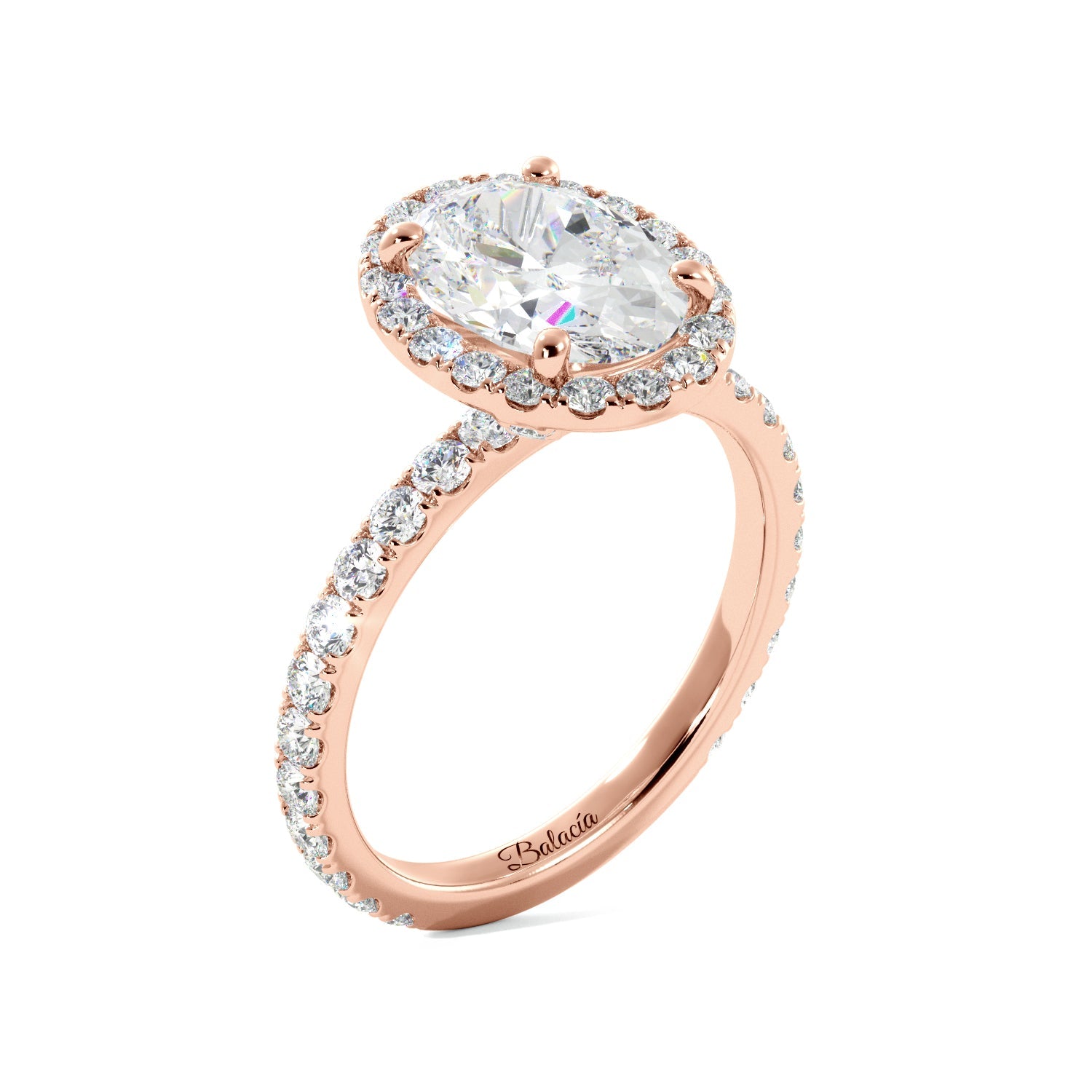 Rose Gold Oval Diamond Halo Engagement Ring Side
