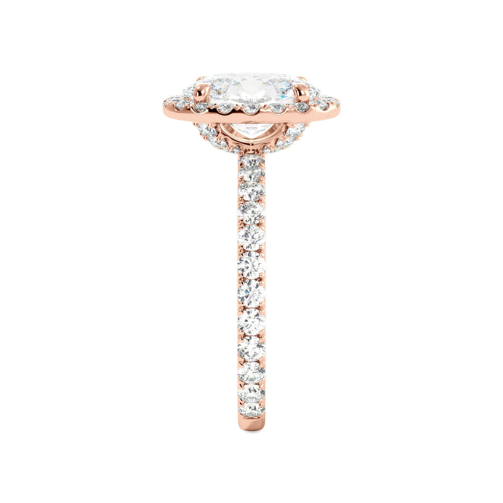 Rose Gold Oval Diamond Halo Engagement Ring Side View
