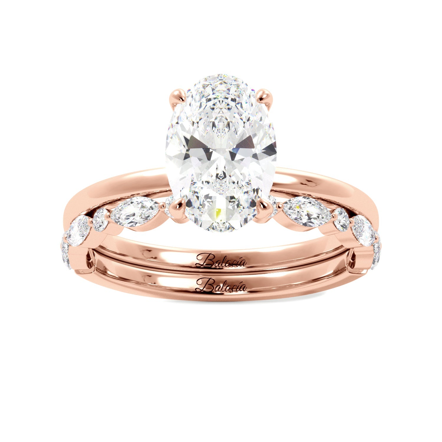 Rose Gold Oval Diamond Solitaire Ring Set
