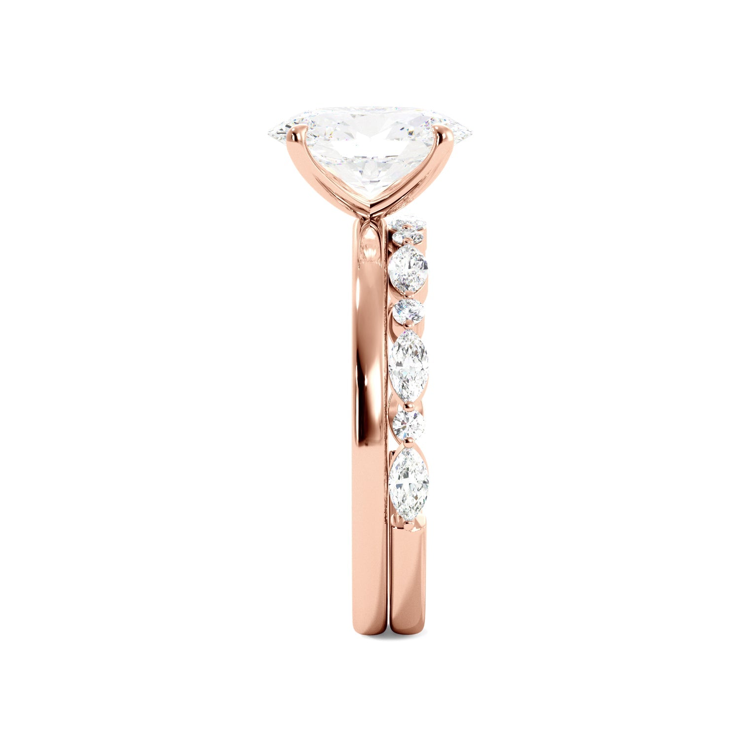 Rose Gold Oval Diamond Solitaire Ring Set Side