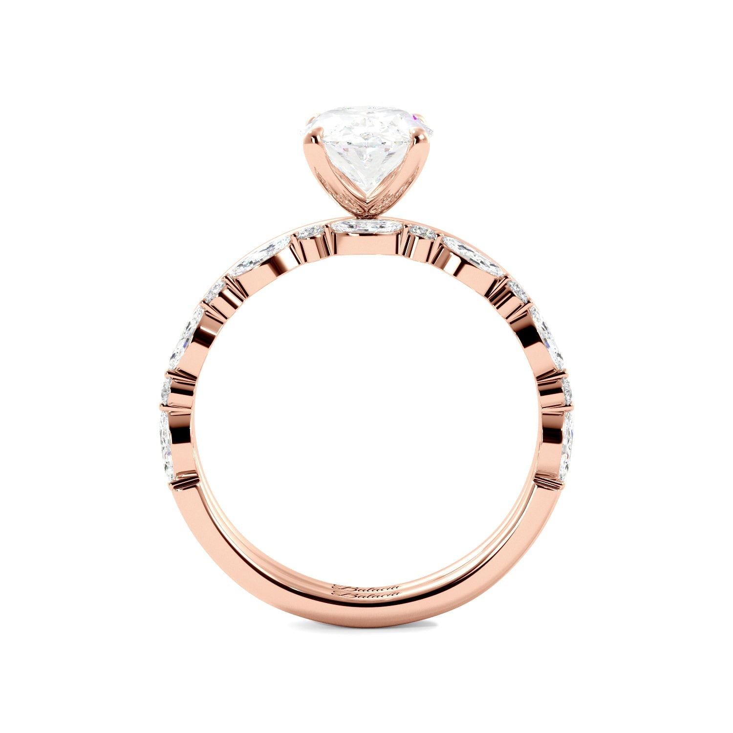 Rose Gold Oval Diamond Solitaire Ring Set Side View 