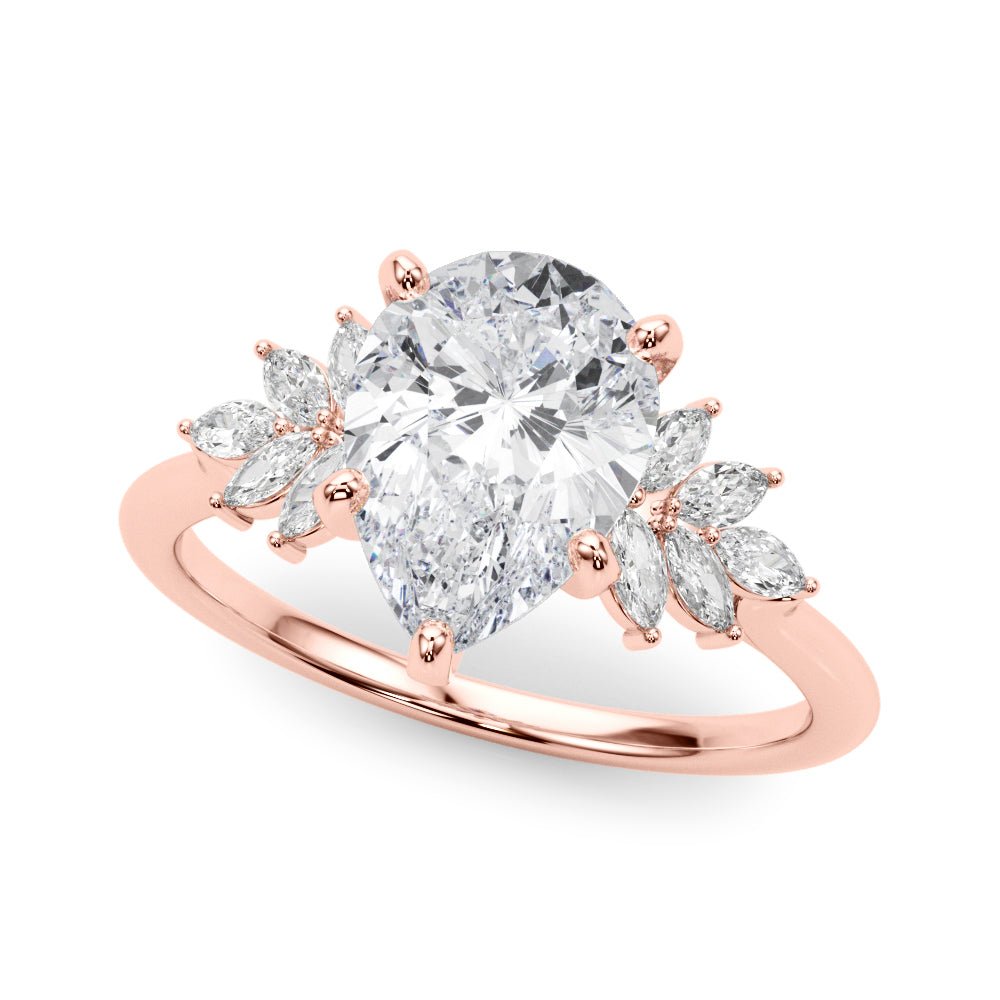 Rose Gold Pear Diamond Marquise Accents Engagement Ring