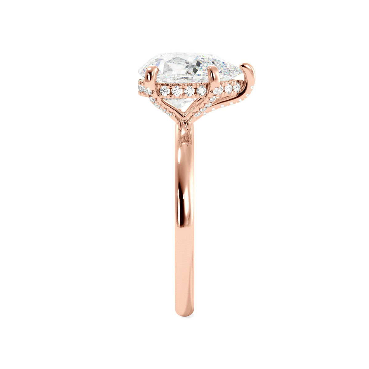Rose Gold Pear Diamond Solitaire Hidden Halo Engagement Ring Side