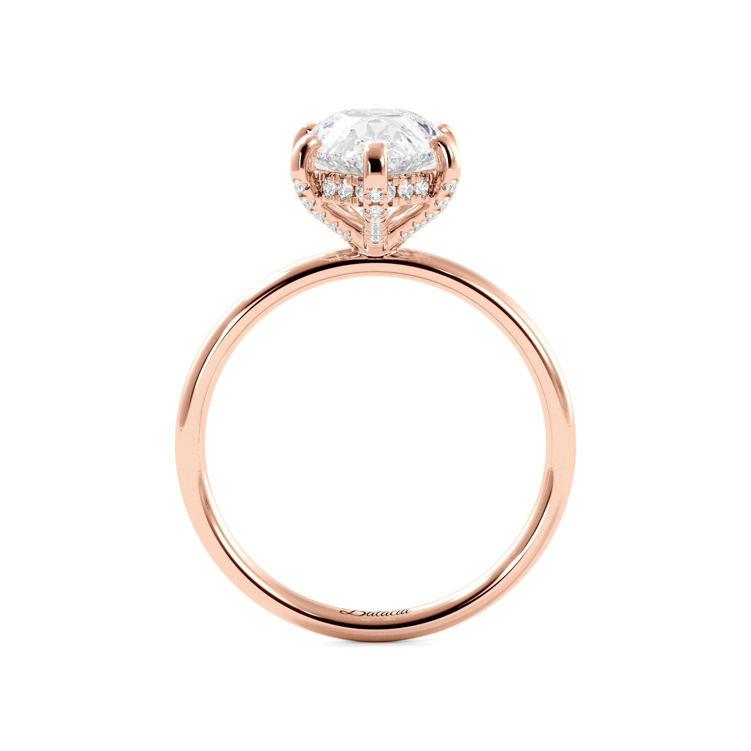 Rose Gold Pear Diamond Solitaire Hidden Halo Engagement Ring Side View