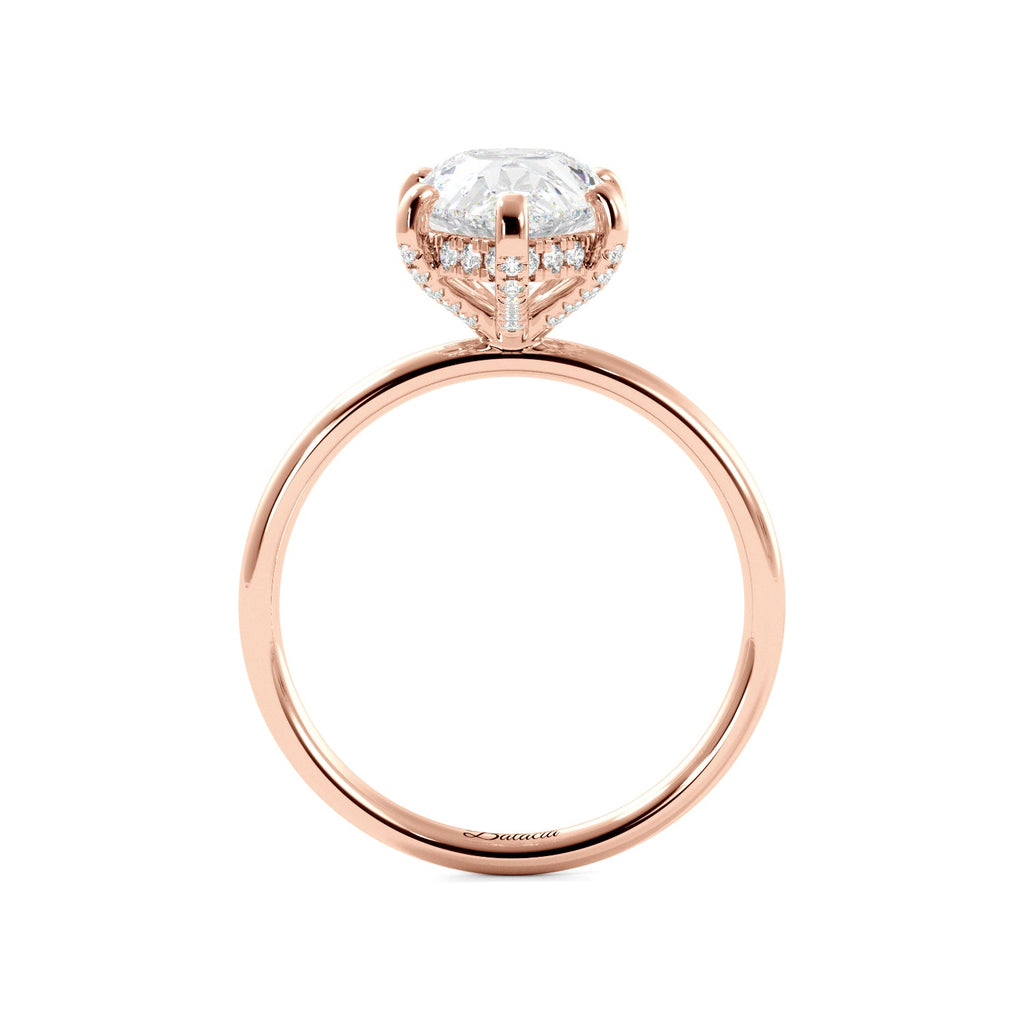 Rose Gold Pear Diamond Solitaire Hidden Halo Engagement Ring Side View