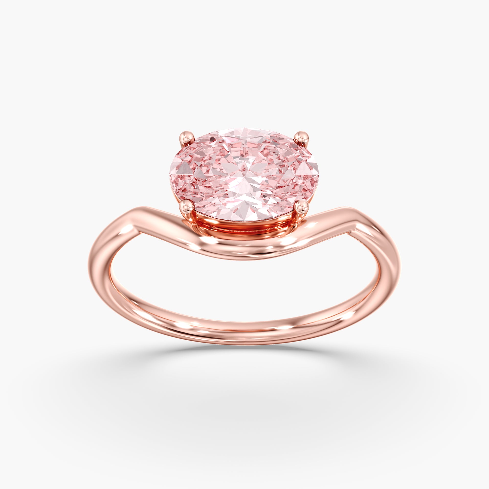 Rose Gold Pink Oval Diamond East West Ring