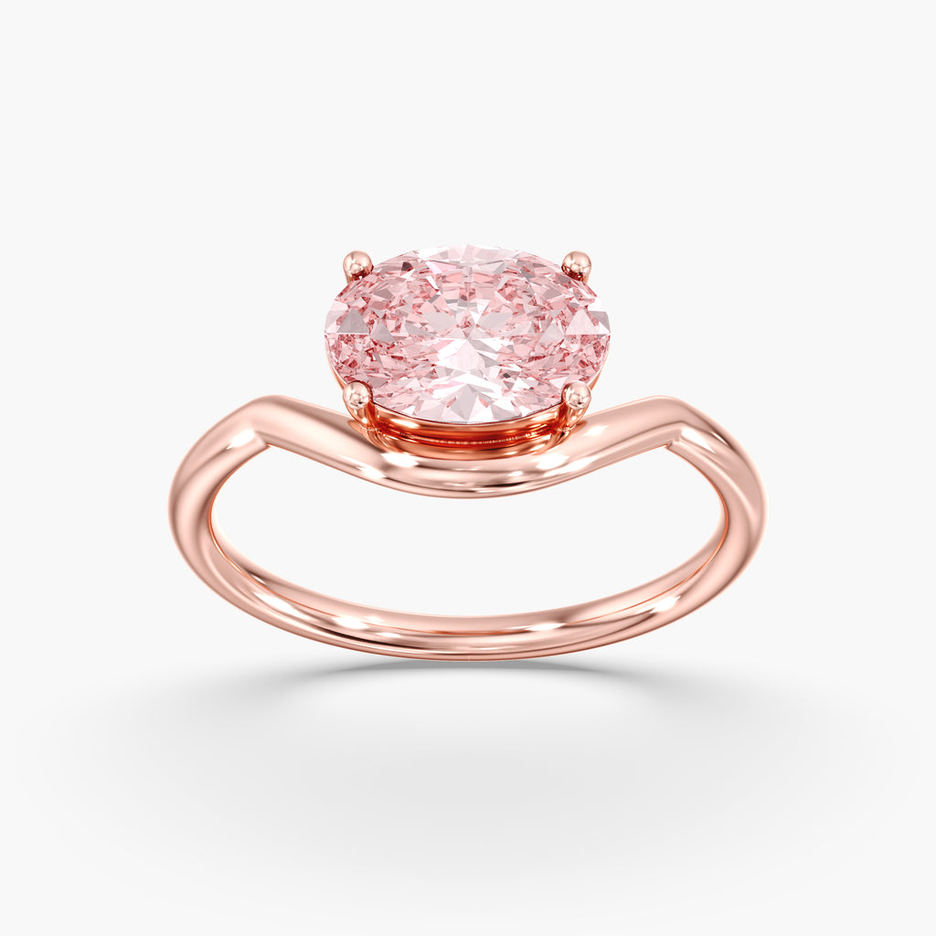 Rose Gold Pink Oval Diamond East West Ring