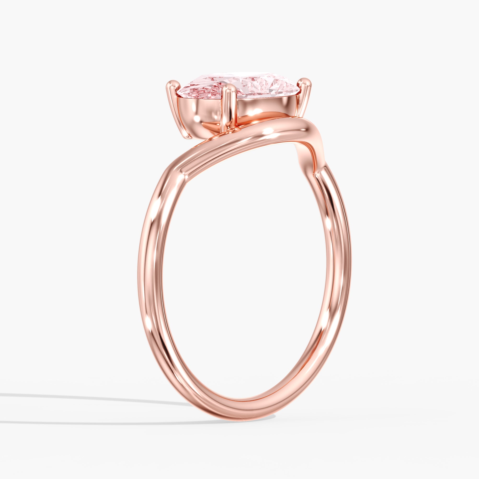 Rose Gold Pink Oval Diamond East West Ring Side Angle