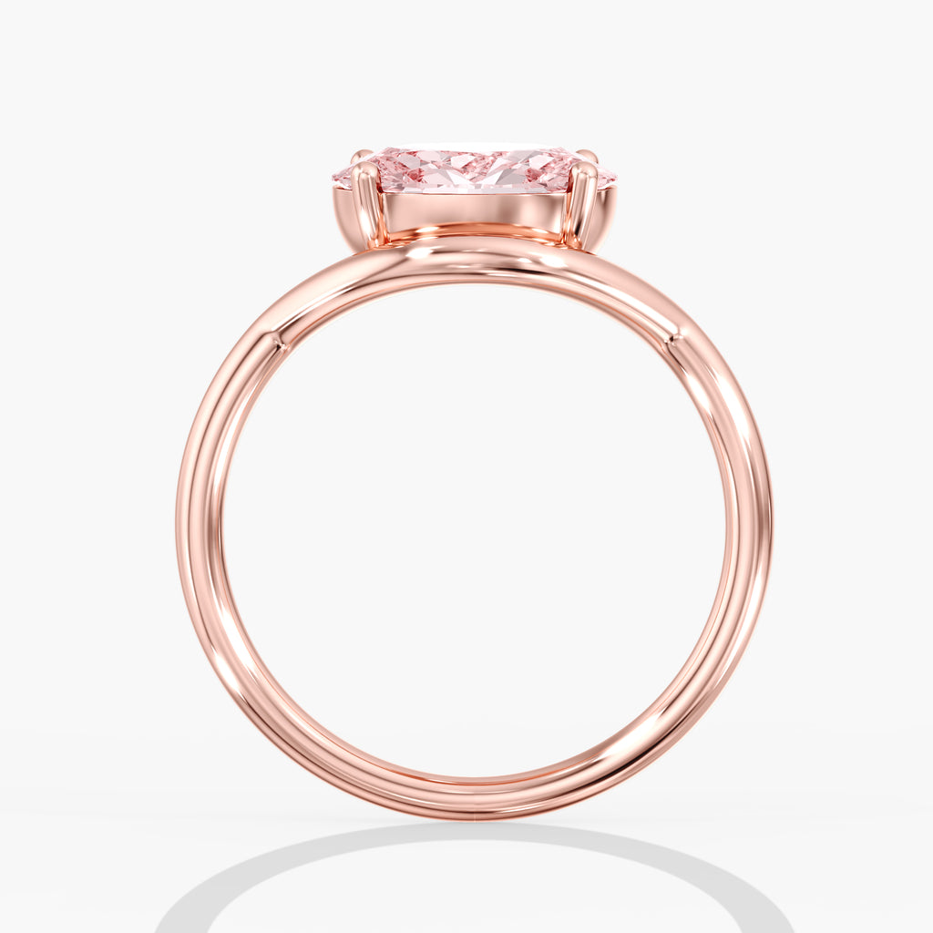 Rose Gold Pink Oval Diamond East West Ring Side View