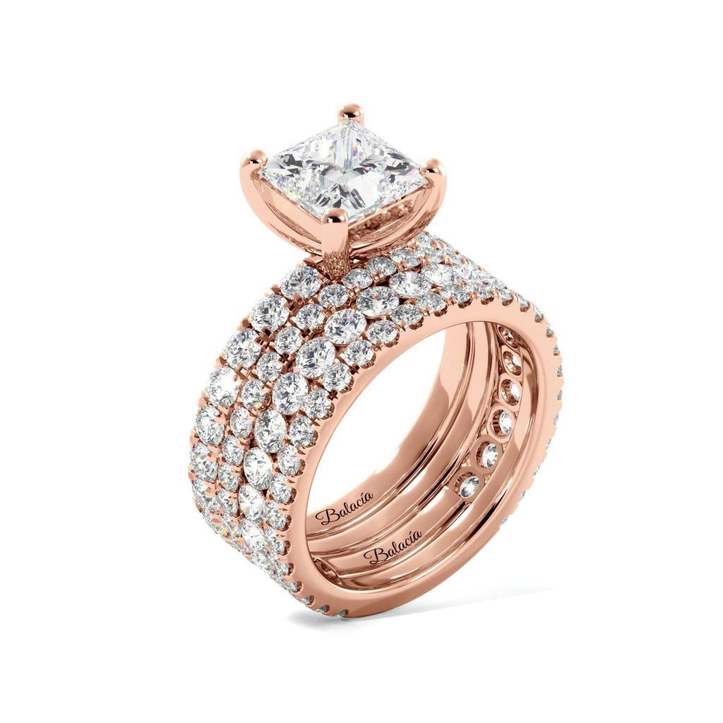 Rose Gold Princess Cut Diamond Engagement Ring Set 