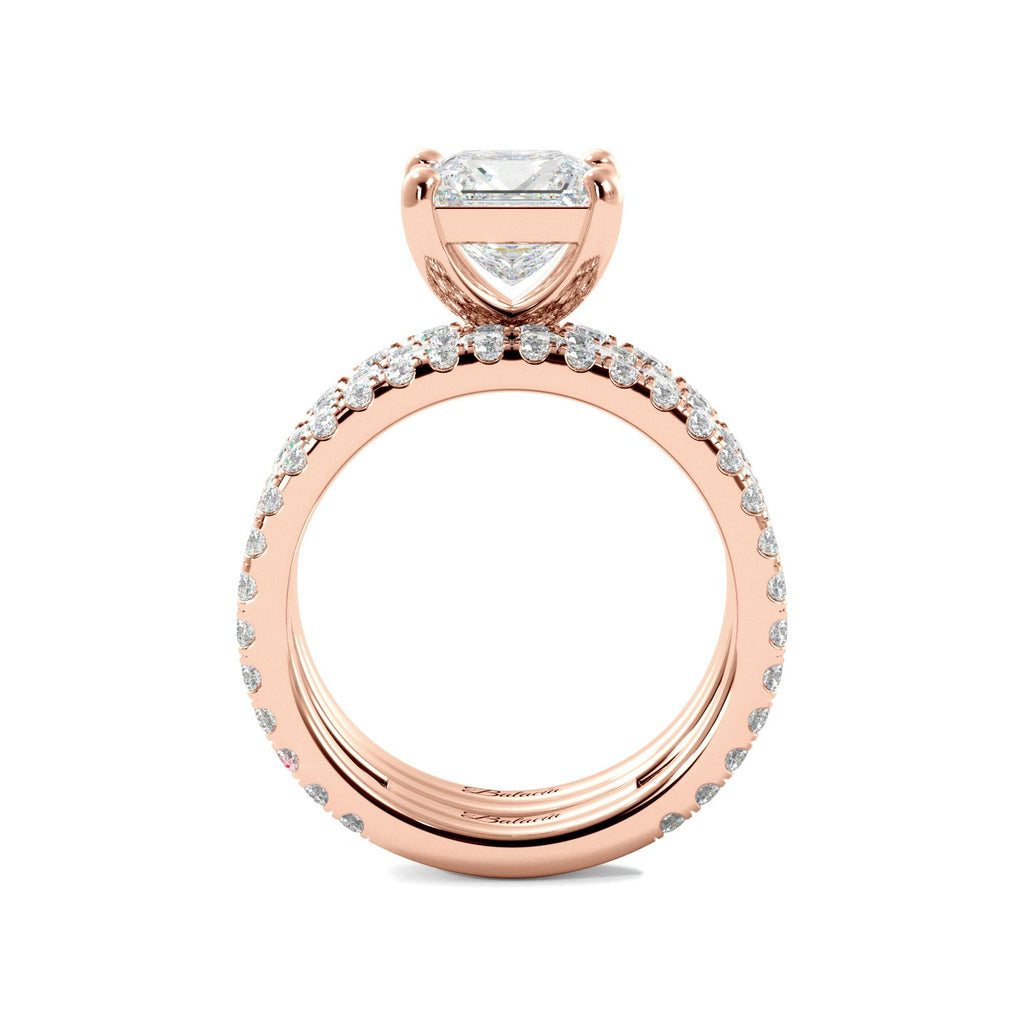 Rose Gold Princess Cut Diamond Engagement Ring Set Side View