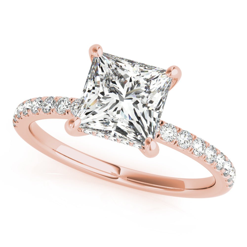 Rose Gold Princess Cut Hidden Halo Engagement Ring