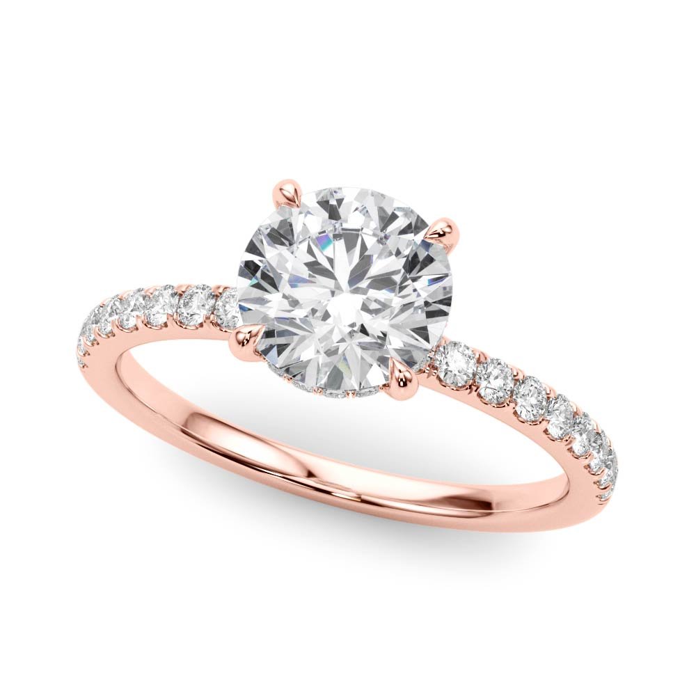 Rose Gold Round Diamond Cathedral Engagement Ring 