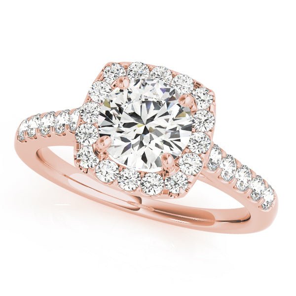 Rose Gold Round Diamond Cushion Halo Engagement Ring