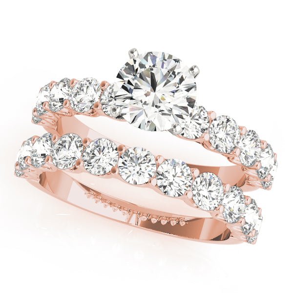 Rose Gold Round Diamond Glamorous Engagement Ring Set