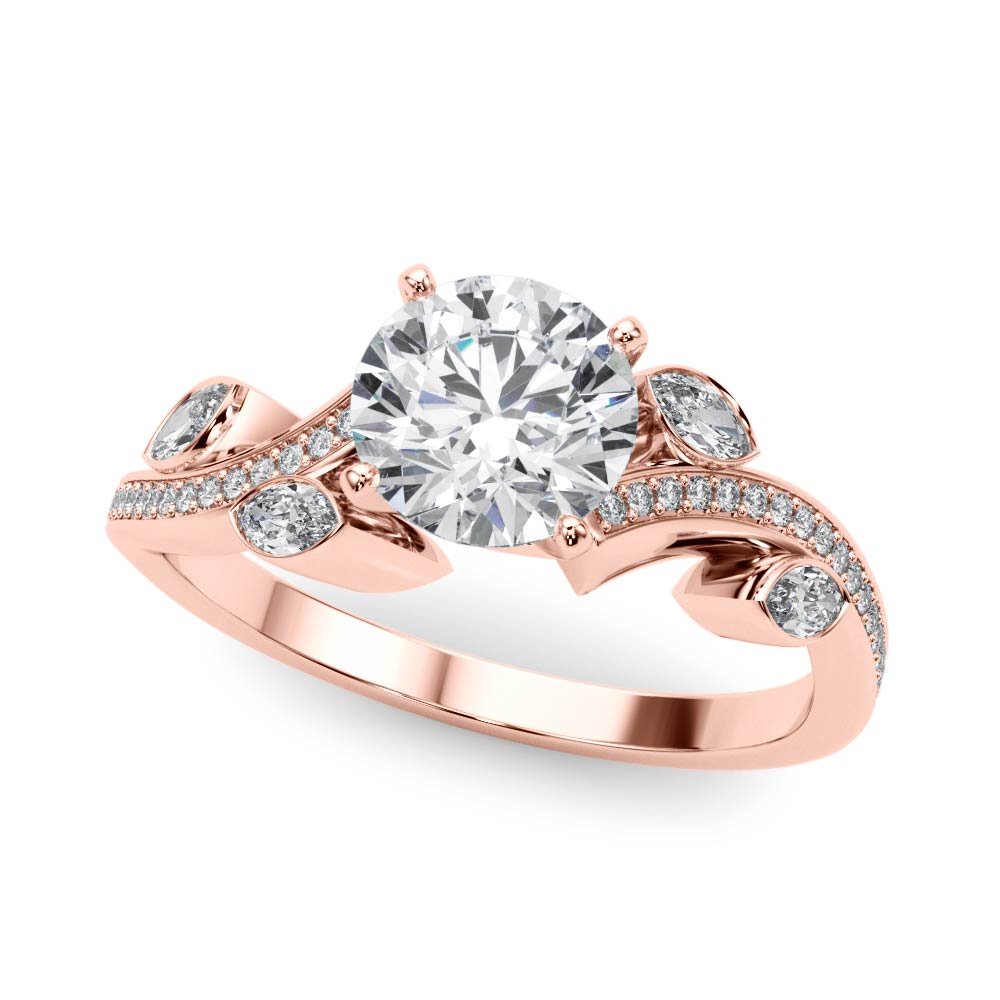 Rose Gold Round Diamond Nature Inspired Engagement Ring