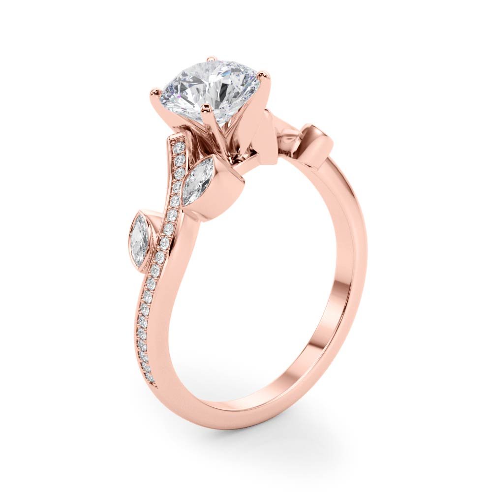 Rose Gold Round Diamond Nature Inspired Engagement Ring Side