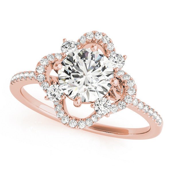 Rose Gold Round Floral Halo Engagement Ring