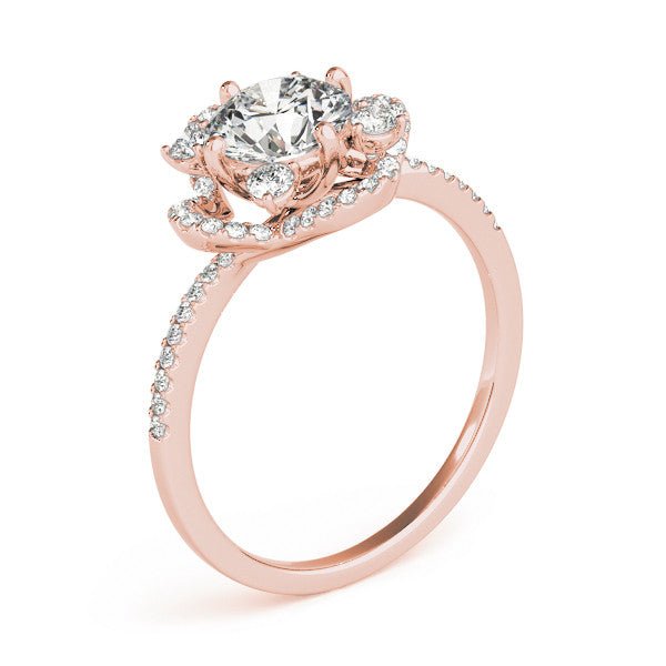 Rose Gold Round Floral Halo Engagement Ring Side