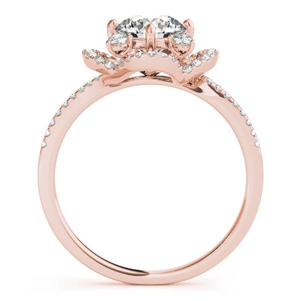 Rose Gold Round Floral Halo Engagement Ring Side View