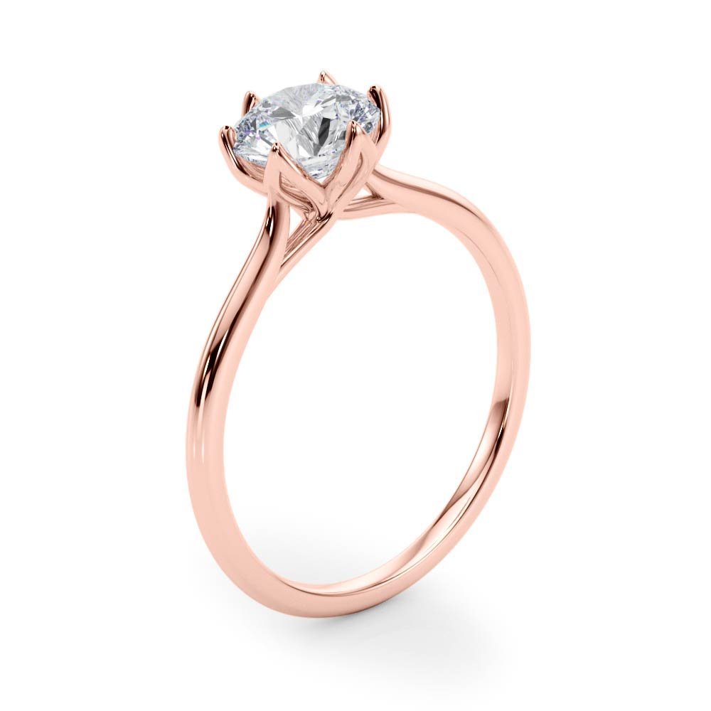 Rose Gold Round Petal Prongs Diamond Engagement Ring Side View