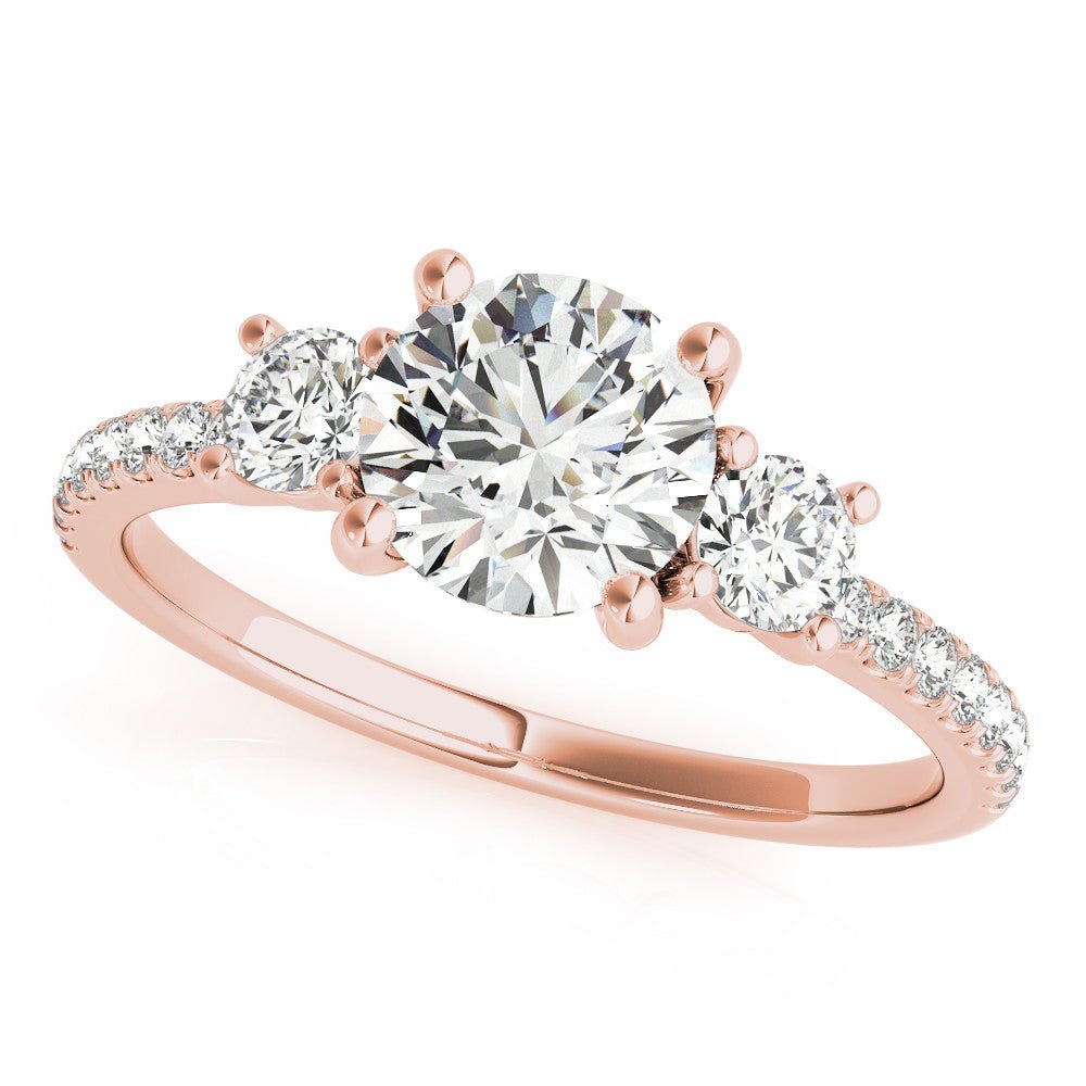 Rose Gold Round Three Stone Engagement Ring